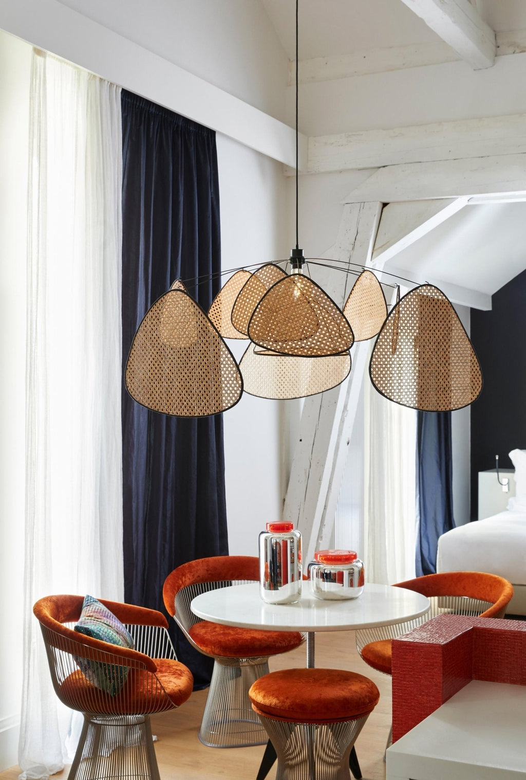 Industrial Woven Rattan Pendant Light With Adjustable Height