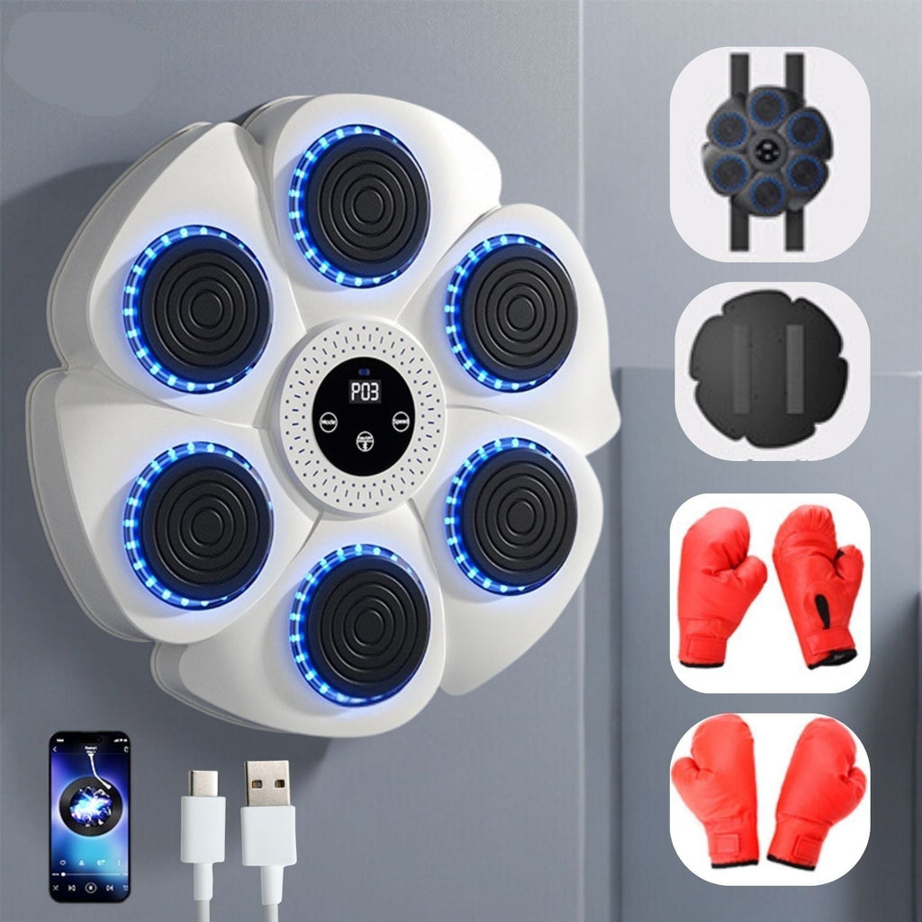 Wall-Mounted Boxing Trainer - RGB Lighting - Bluetooth - Punch Counter - USB - Black & White | meowbutter