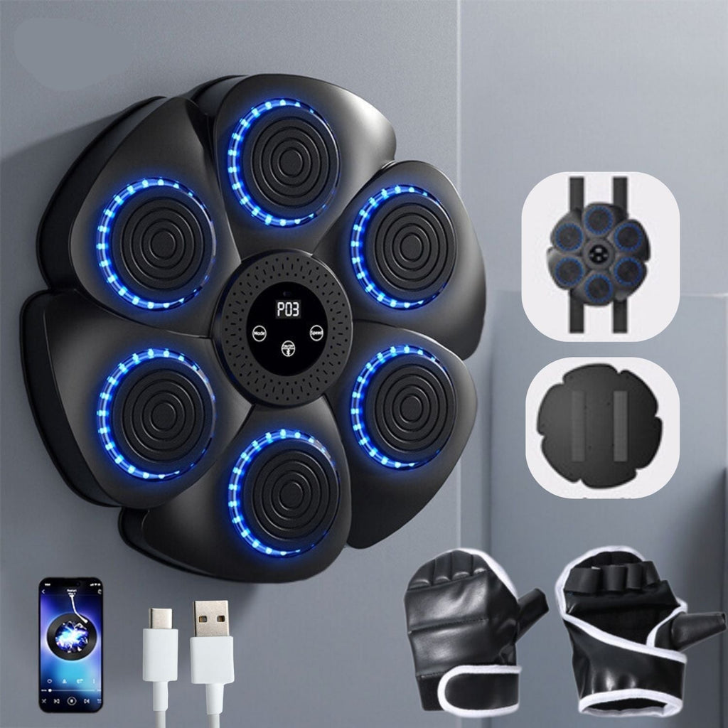Wall-Mounted Boxing Trainer - RGB Lighting - Bluetooth - Punch Counter - USB - Black & White | meowbutter
