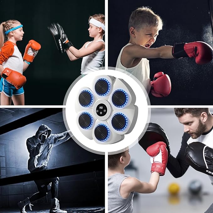 Wall-Mounted Boxing Trainer - RGB Lighting - Bluetooth - Punch Counter - USB - Black & White | meowbutter