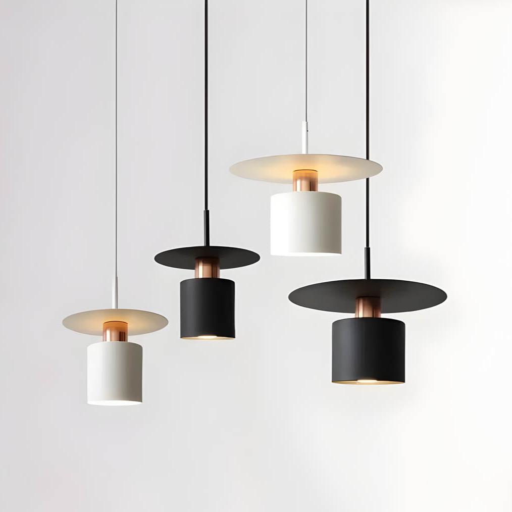 Modern Minimalist Pendant Ceiling Light — Cylindrical Frame, Floating Disc Diffuser