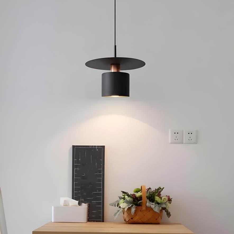 Modern Minimalist Pendant Ceiling Light — Cylindrical Frame, Floating Disc Diffuser