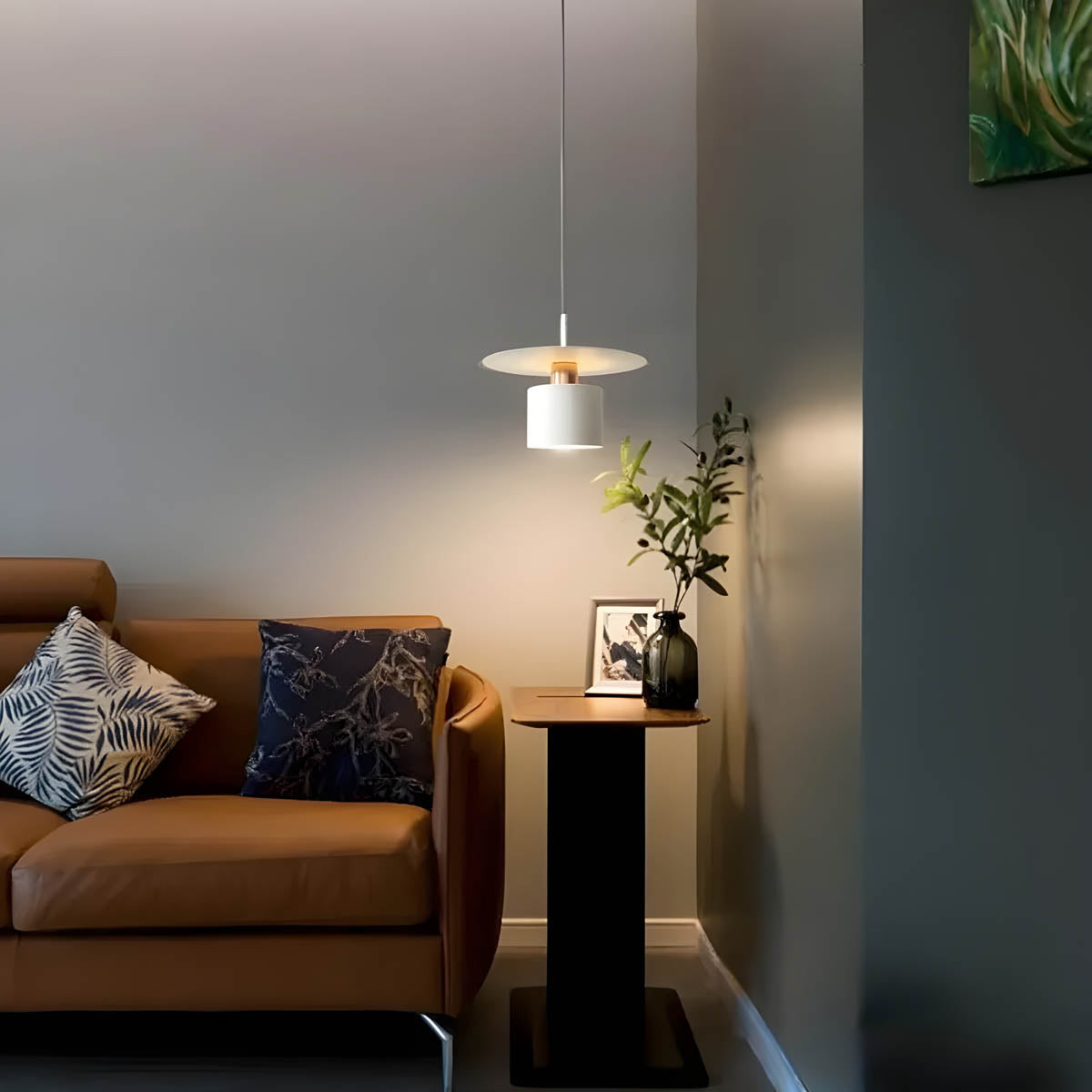Modern Minimalist Pendant Ceiling Light — Cylindrical Frame, Floating Disc Diffuser