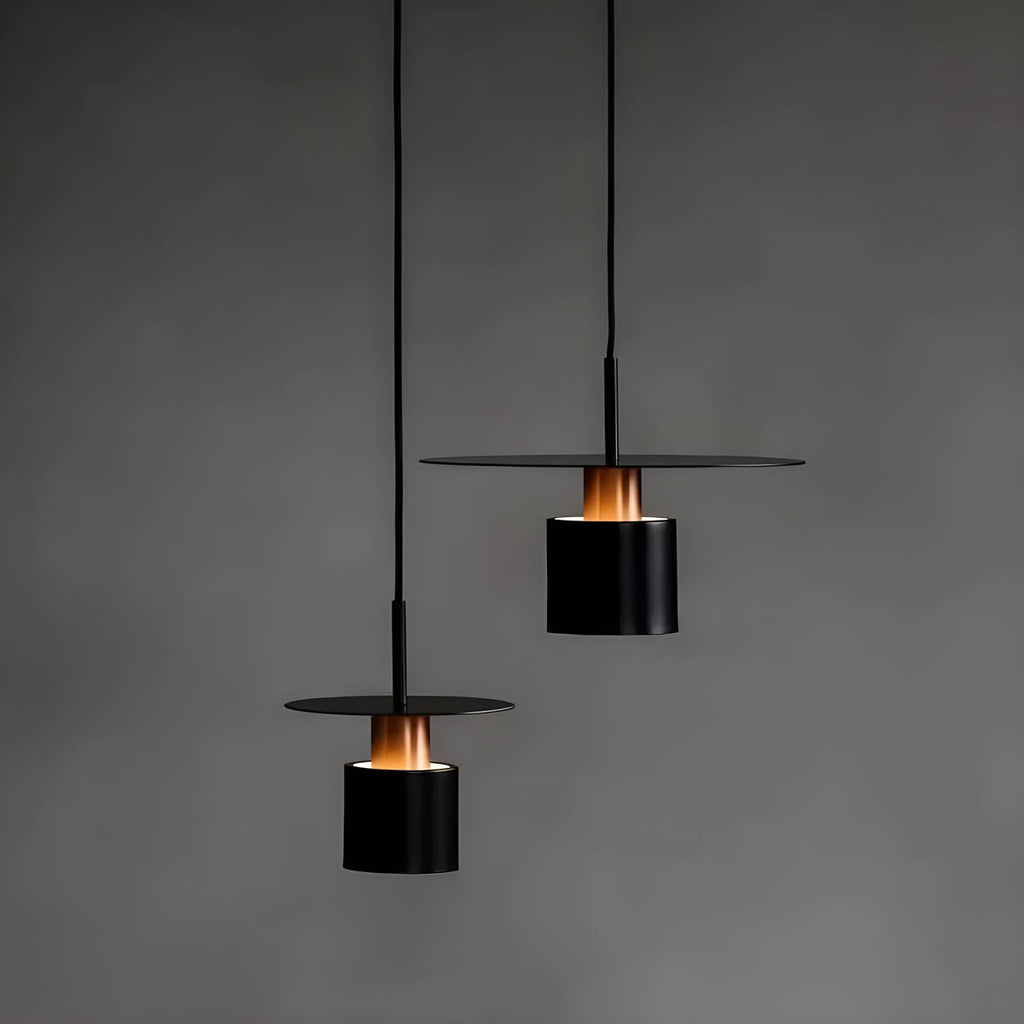 Modern Minimalist Pendant Ceiling Light — Cylindrical Frame, Floating Disc Diffuser