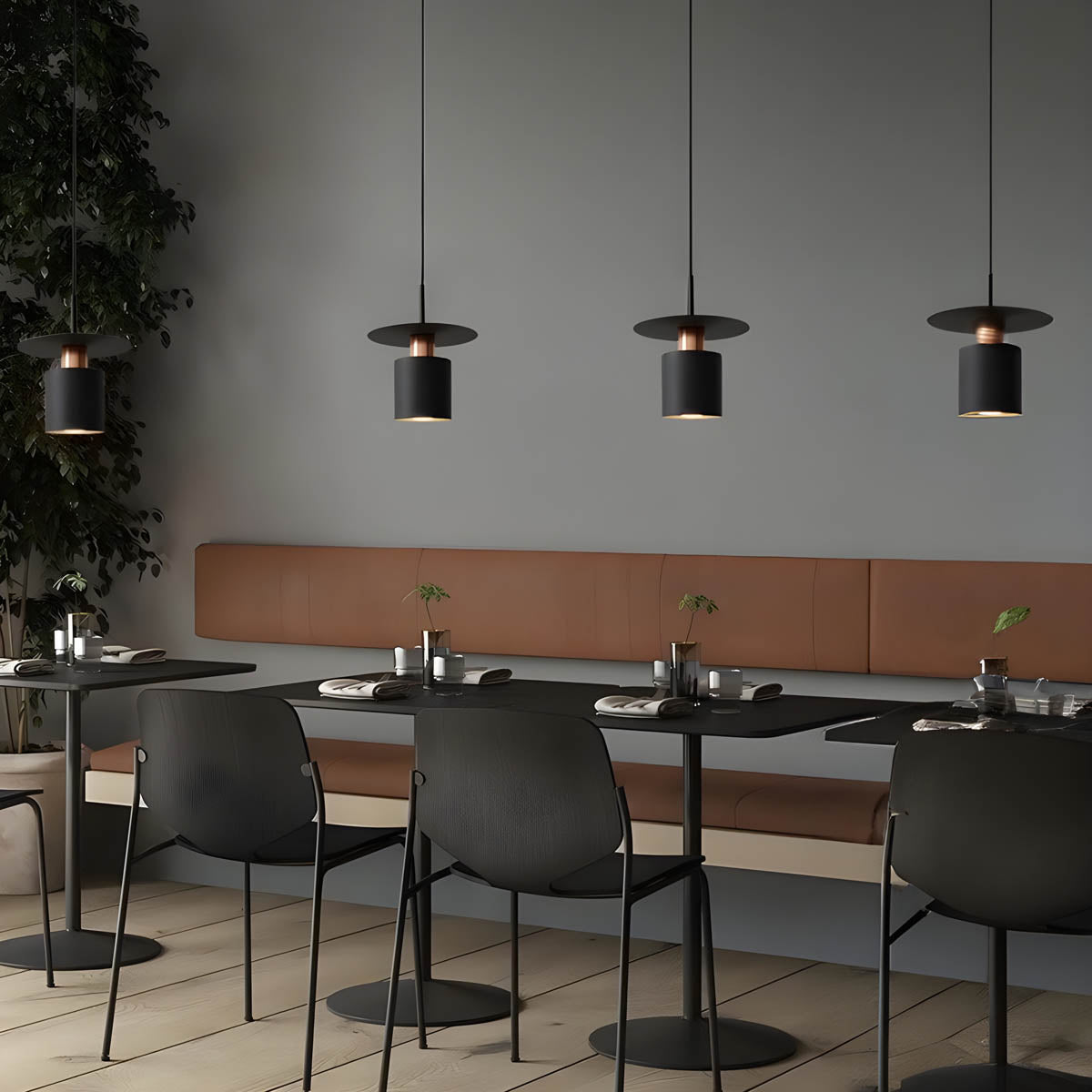 Modern Minimalist Pendant Ceiling Light — Cylindrical Frame, Floating Disc Diffuser