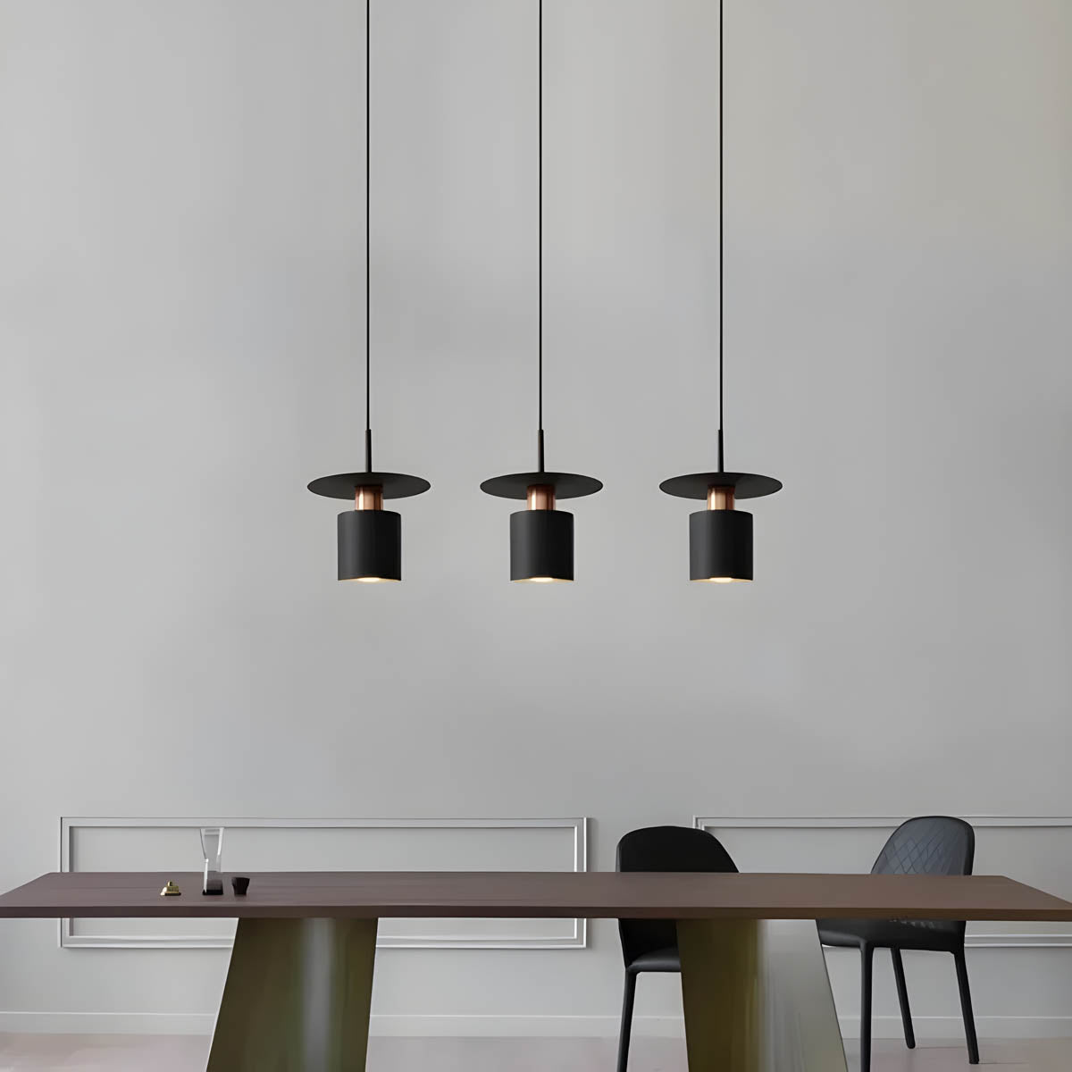 Modern Minimalist Pendant Ceiling Light — Cylindrical Frame, Floating Disc Diffuser