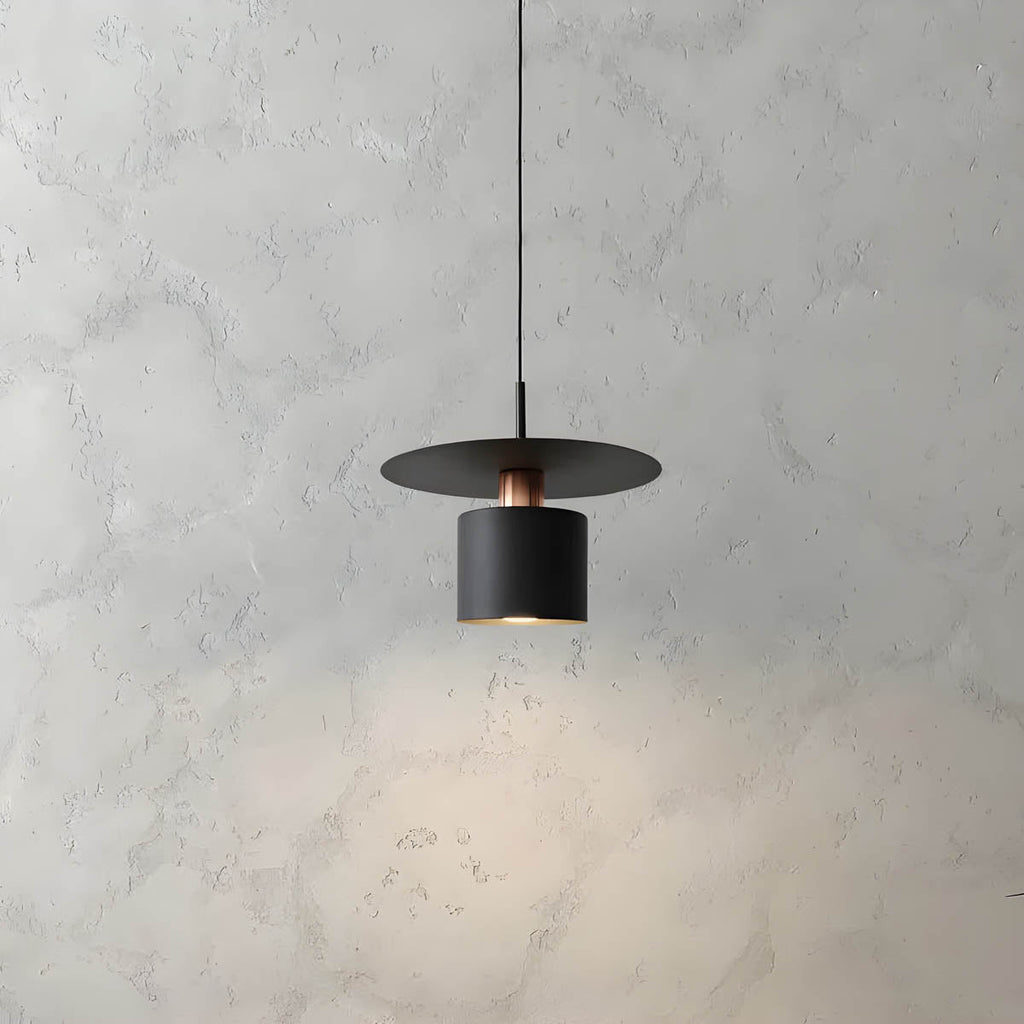 Modern Minimalist Pendant Ceiling Light — Cylindrical Frame, Floating Disc Diffuser