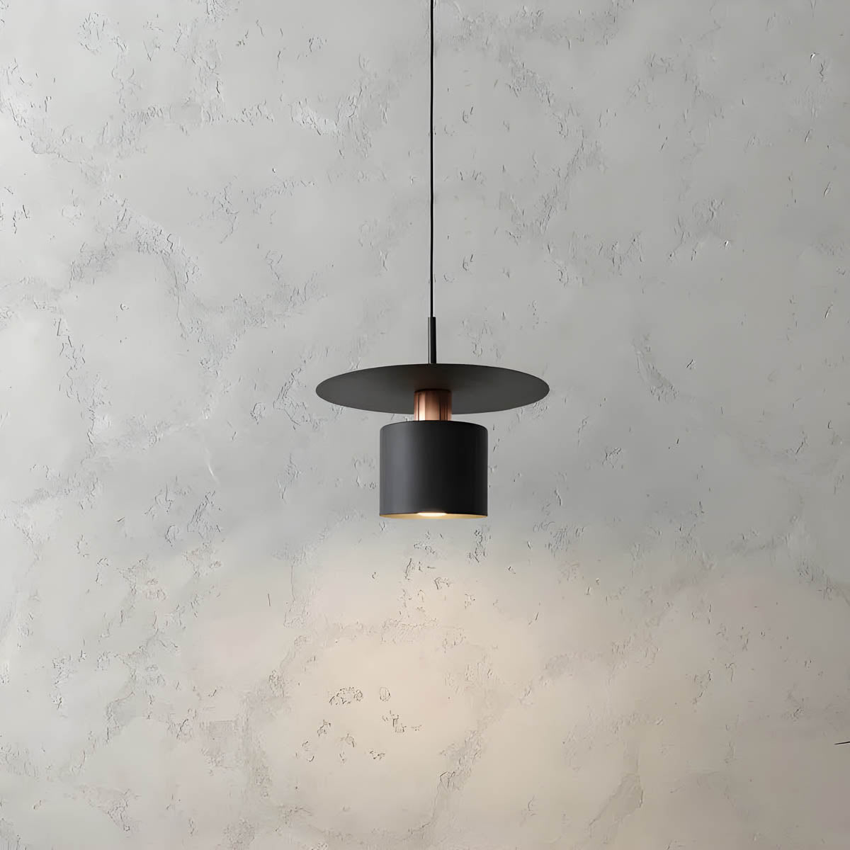 Modern Minimalist Pendant Ceiling Light — Cylindrical Frame, Floating Disc Diffuser