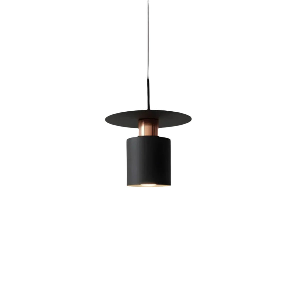 Modern Minimalist Pendant Ceiling Light — Cylindrical Frame, Floating Disc Diffuser