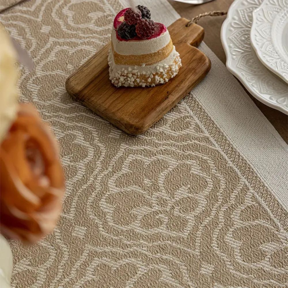 Elegant Floral Jacquard Table Runner In Earthy Tones