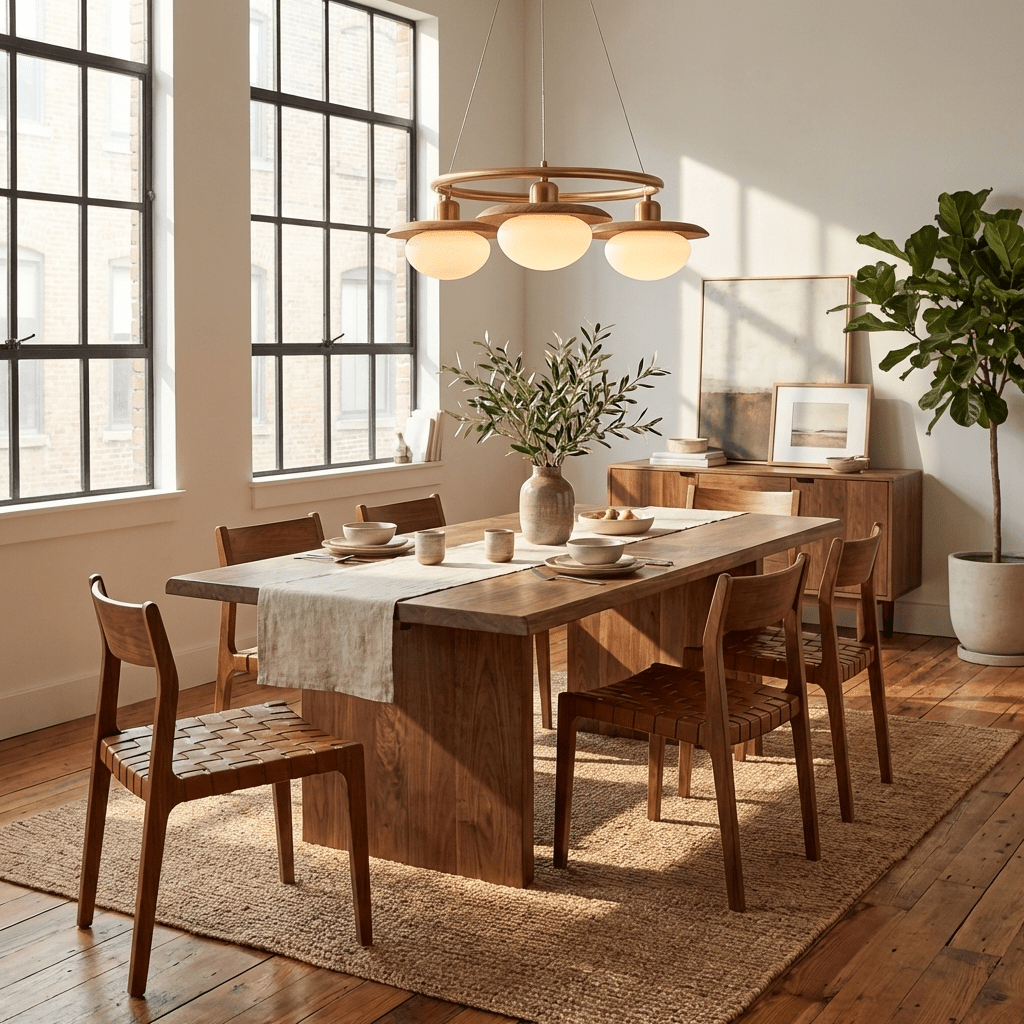 Japandi Chandelier With Brass Accents And Opal Glass Globes Adjustable Height