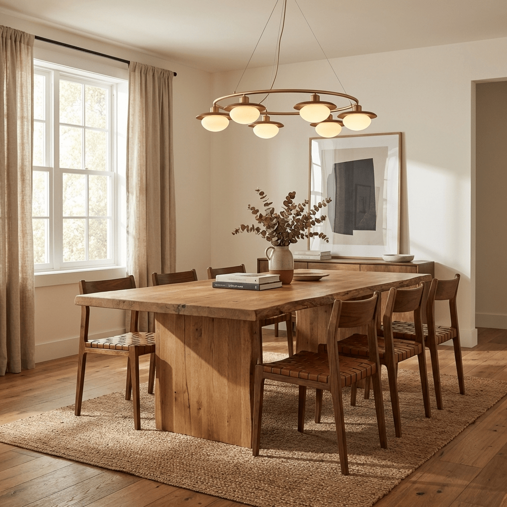 Japandi Chandelier With Brass Accents And Opal Glass Globes Adjustable Height