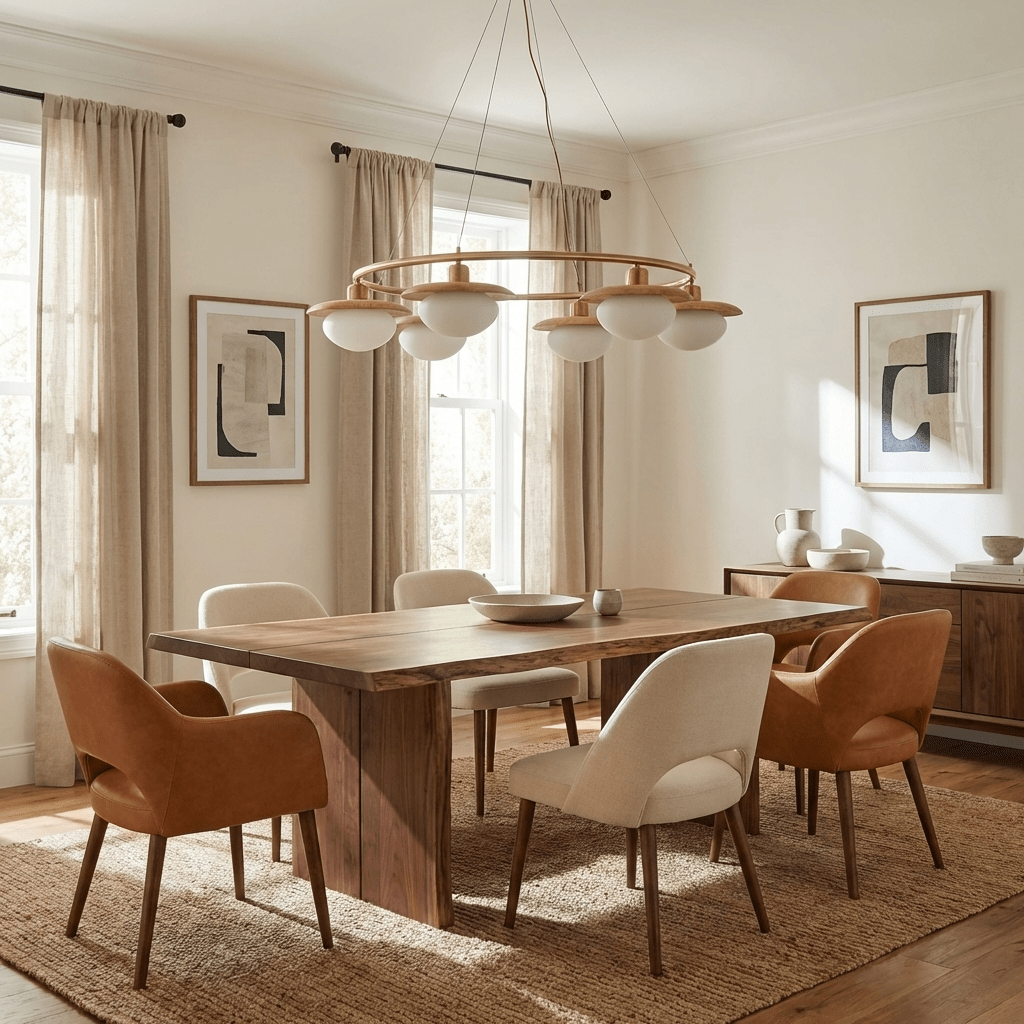 Japandi Chandelier With Brass Accents And Opal Glass Globes Adjustable Height