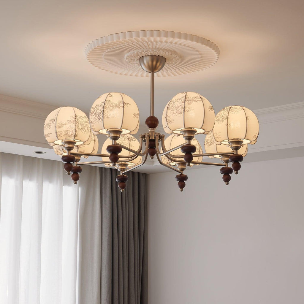 Japandi Style Chandelier With Fabric And Metal Frame And Adjustable Height
