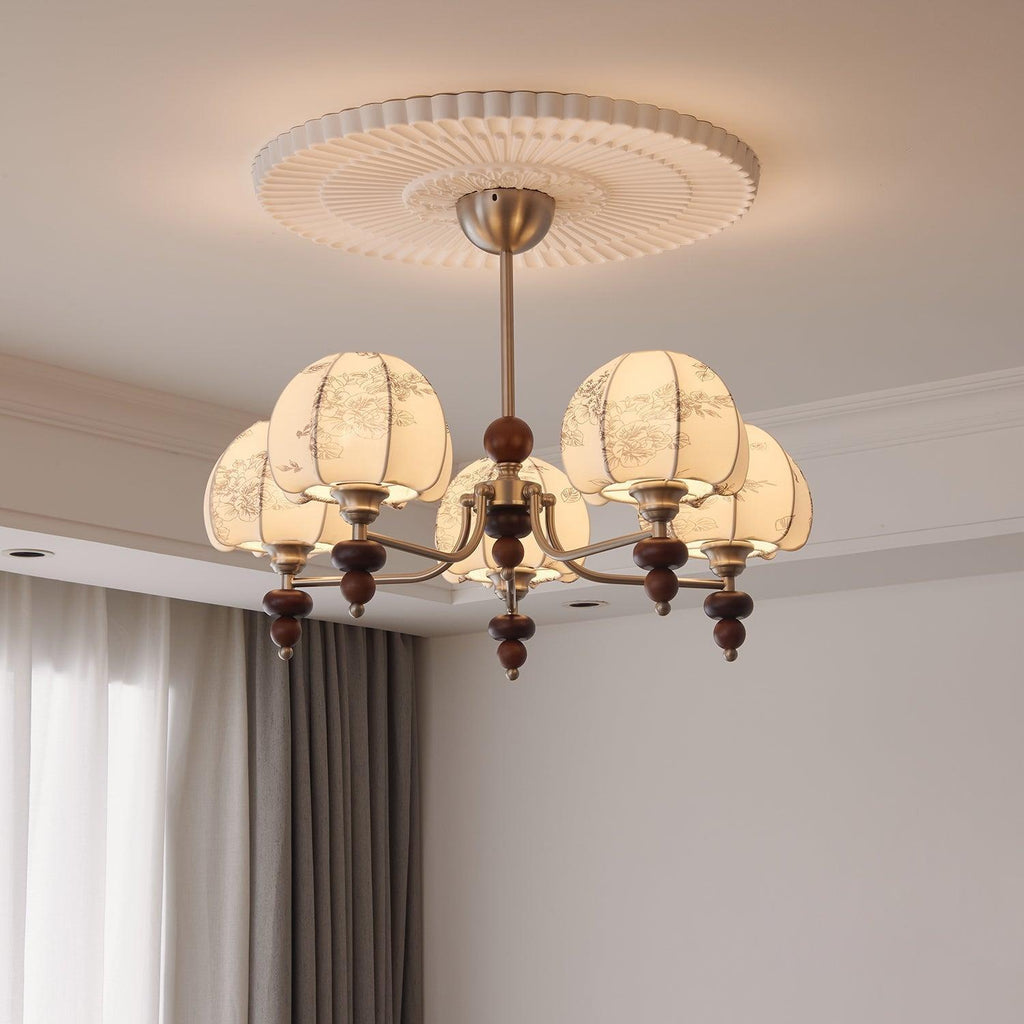 Japandi Style Chandelier With Fabric And Metal Frame And Adjustable Height
