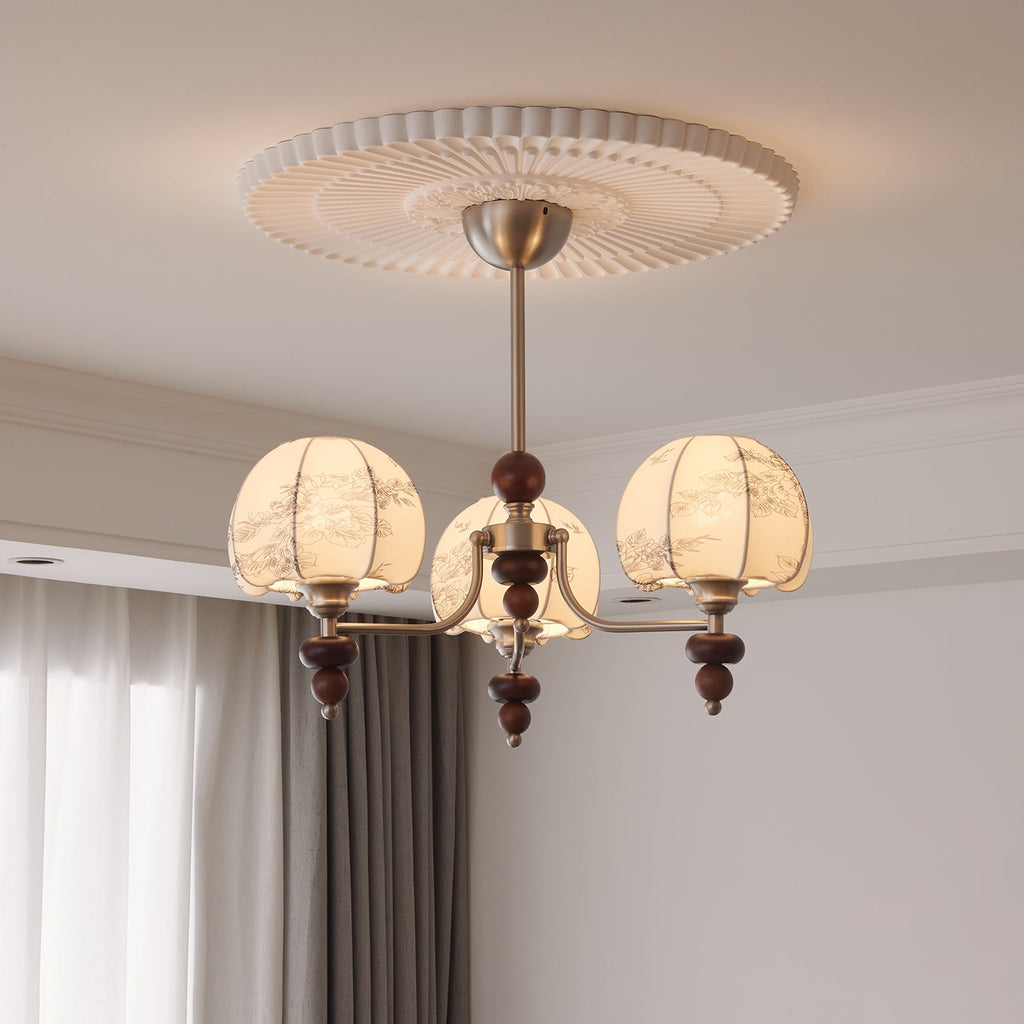 Japandi Style Chandelier With Fabric And Metal Frame And Adjustable Height