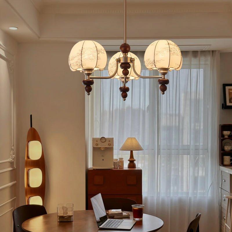 Japandi Style Chandelier With Fabric And Metal Frame And Adjustable Height