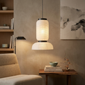 Lampada a sospensione in stile Japandi con paralume in carta intrecciata e altezza regolabile
