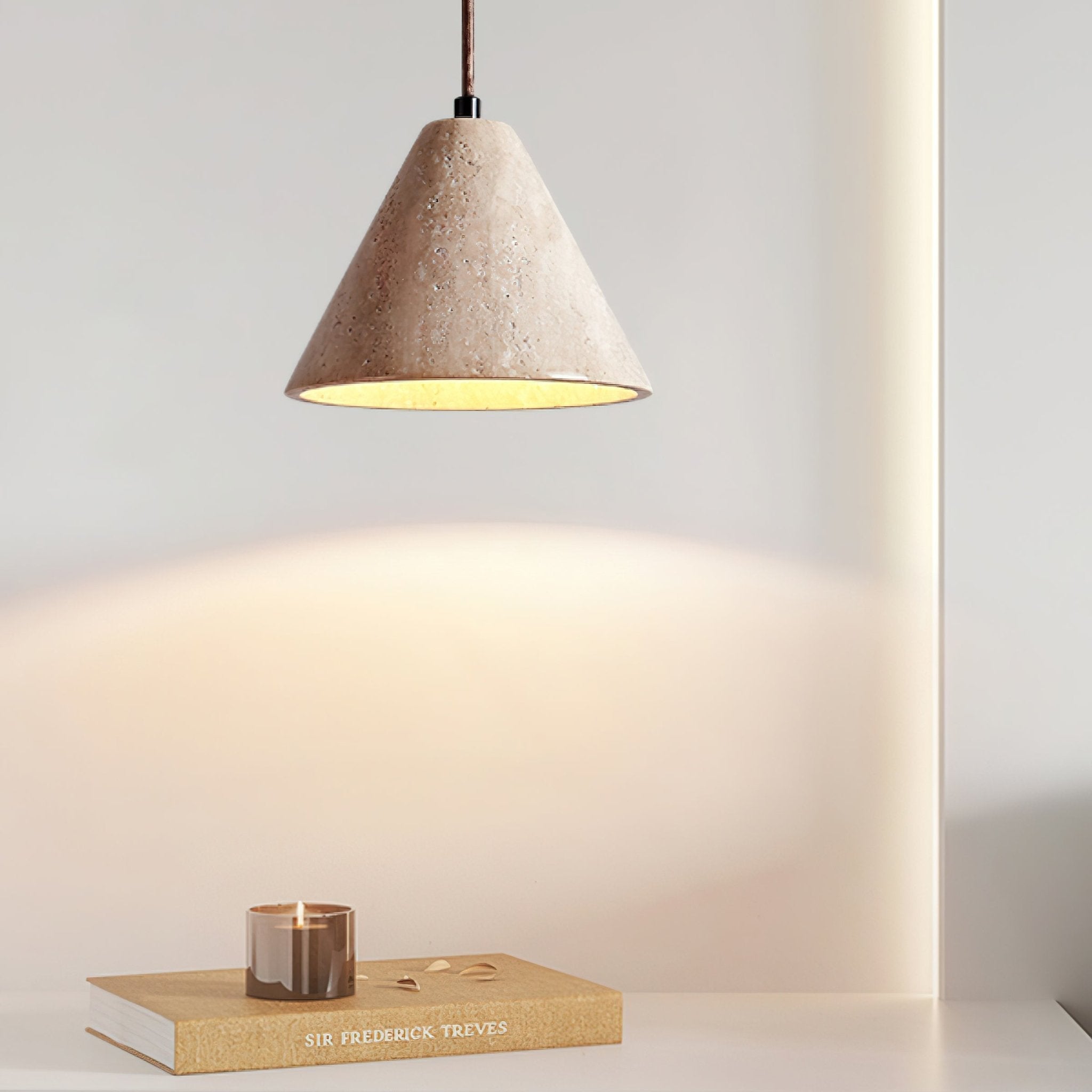 Lámpara colgante estilo Japandi con travertino tejido y altura ajustable