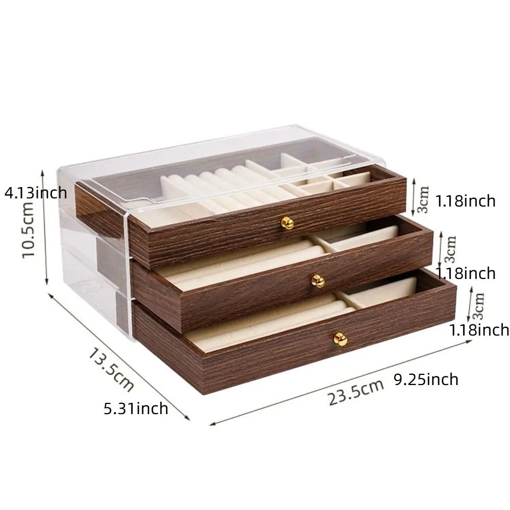 Tiered Jewelry Organizer Box — Sectioned Display Case, Pull-Out Drawer