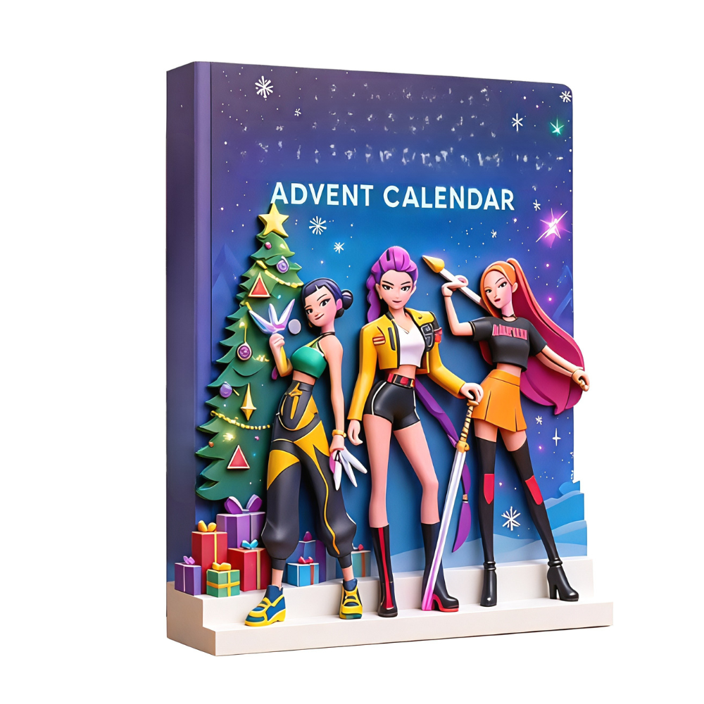 K-pop anime adventi naptár — számozott rekeszes visszaszámláló készlet 4 cm-es minifigurákkal