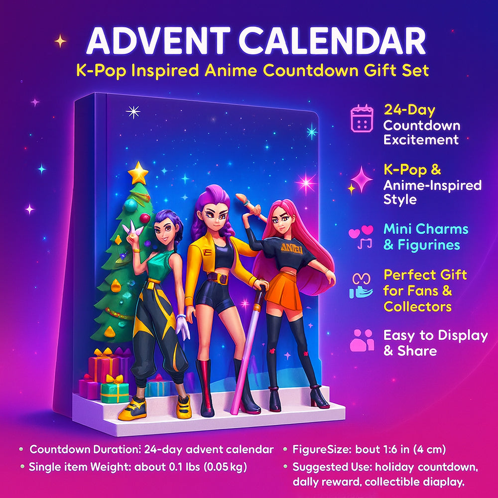 K-pop anime adventi naptár — számozott rekeszes visszaszámláló készlet 4 cm-es minifigurákkal