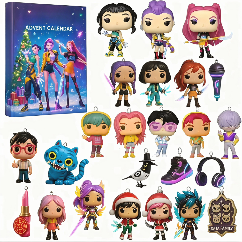 K-pop anime adventi naptár — számozott rekeszes visszaszámláló készlet 4 cm-es minifigurákkal