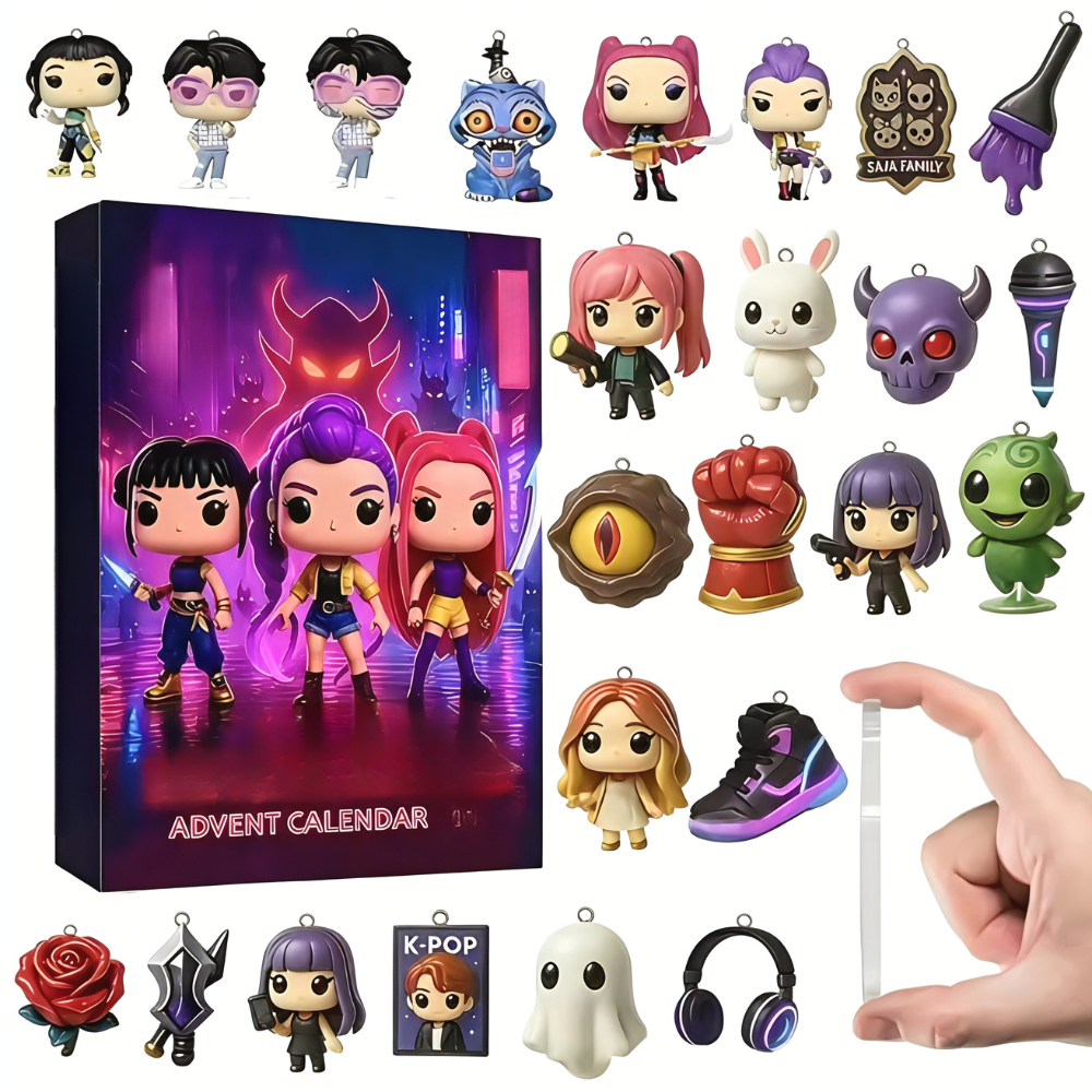 K-pop anime adventi naptár — számozott rekeszes visszaszámláló készlet 4 cm-es minifigurákkal