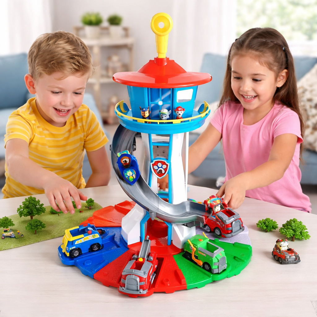 Kids Car Playset — Drop Slide Tower, Circuit Tracks, and Mini Vehicles