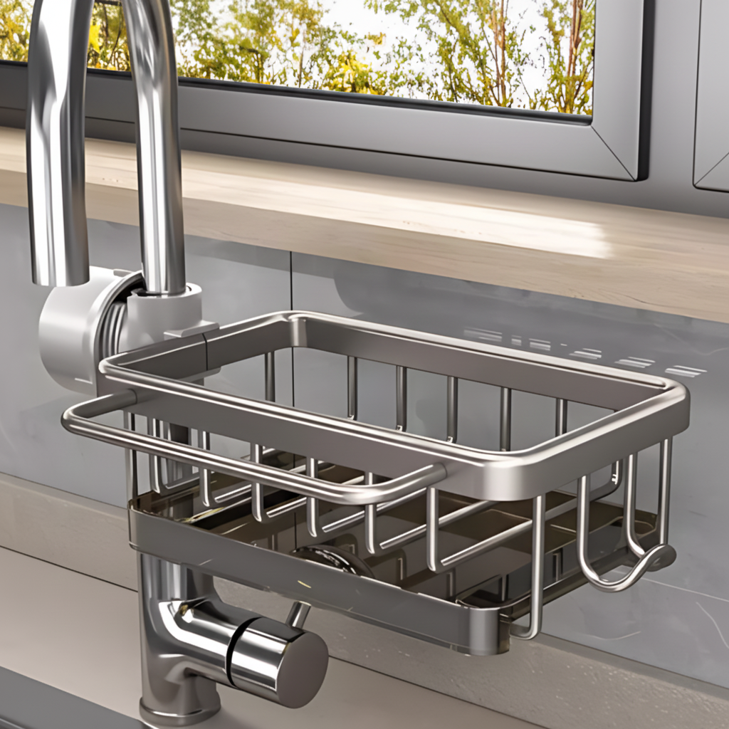 Aluminum Kitchen Sink Organizer — Fast Drain Storage Basket