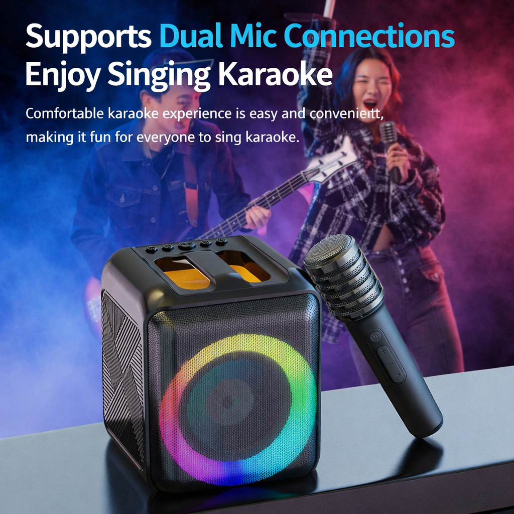 Bluetooth Karaoke Machine — Portable Speaker, Dual Wireless Microphones