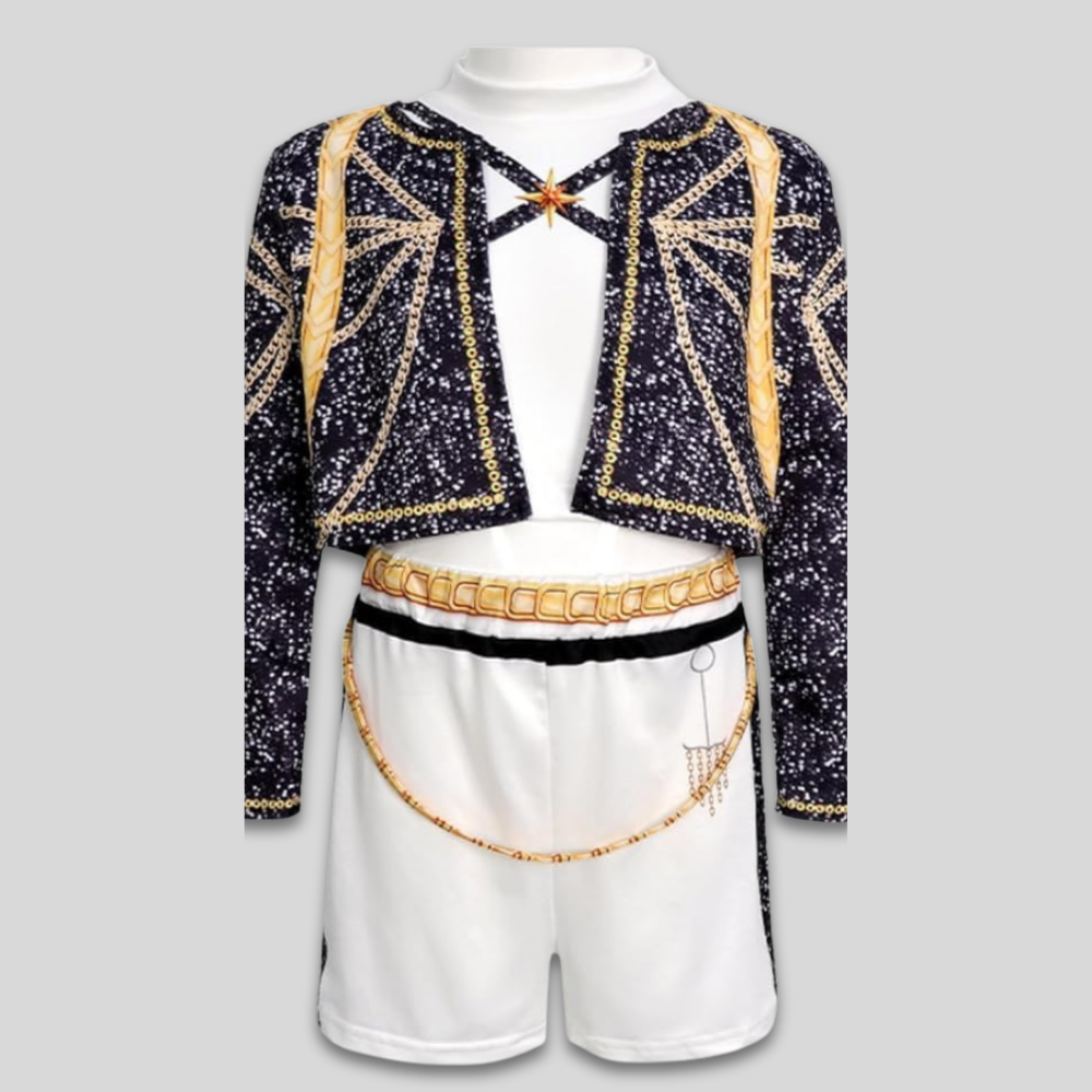K-Pop Kids Dance Costume Set — Yellow Zip-Front Shell, High-Neck Base Layer