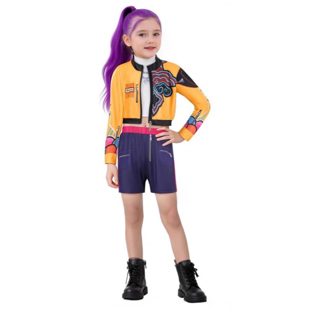K-Pop Kids Dance Costume Set — Yellow Zip-Front Shell, High-Neck Base Layer