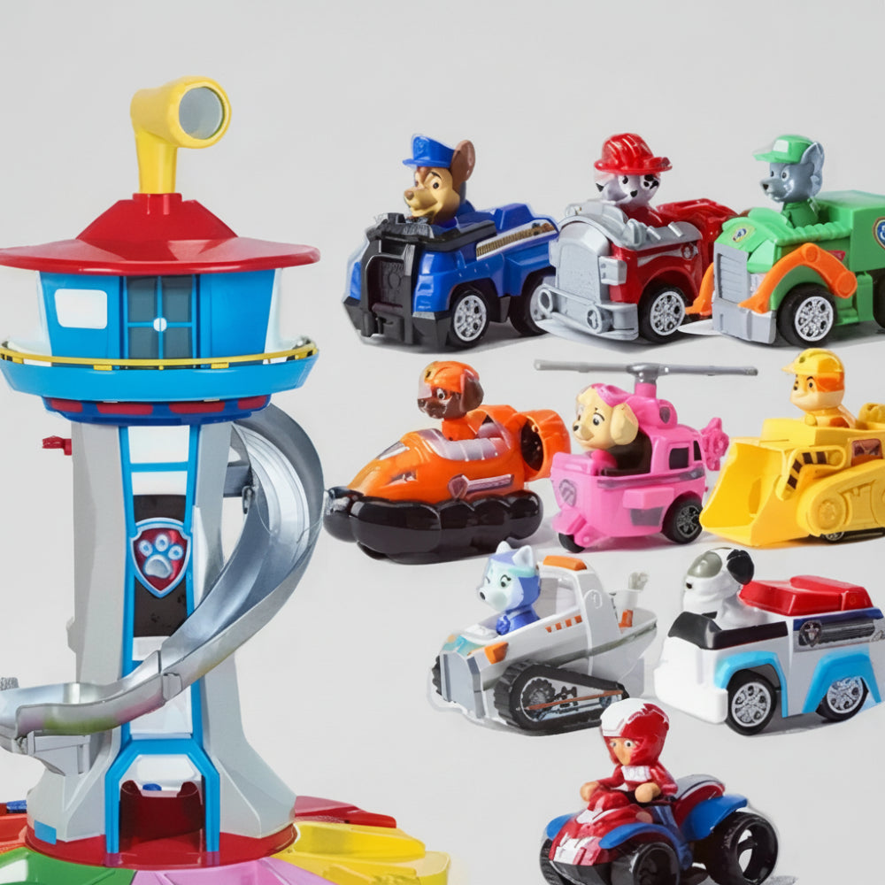 Compact Kids Playset — Slide Tower, Toy Cars, 52cm Tall, 42cm Wide Base