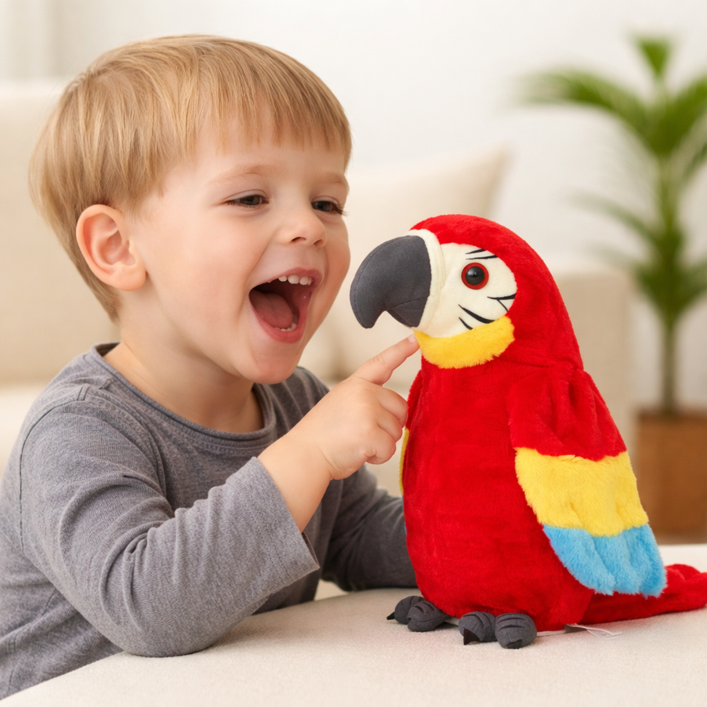 Interaktywna pluszowa papuga mówiąca, zabawka edukacyjna dla dzieci z funkcją powtarzania głosu | Meowbutter