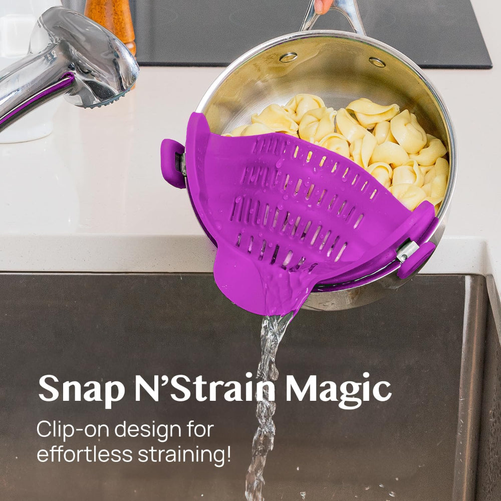 Silicone Clip-On Pot Strainer — Cookware Drain Clamp