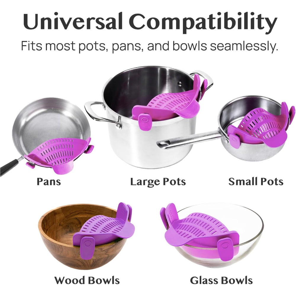 Silicone Clip-On Pot Strainer — Cookware Drain Clamp