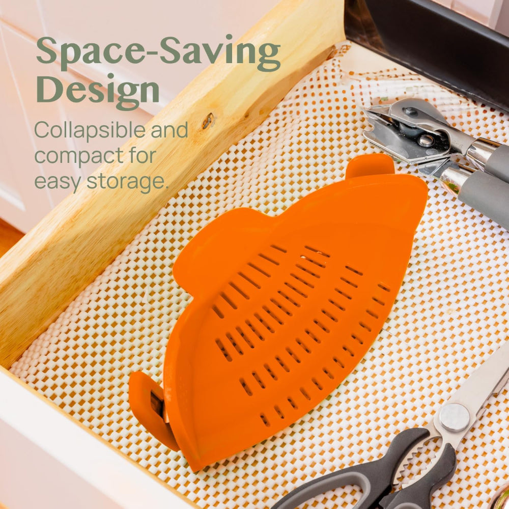 Silicone Clip-On Pot Strainer — Cookware Drain Clamp