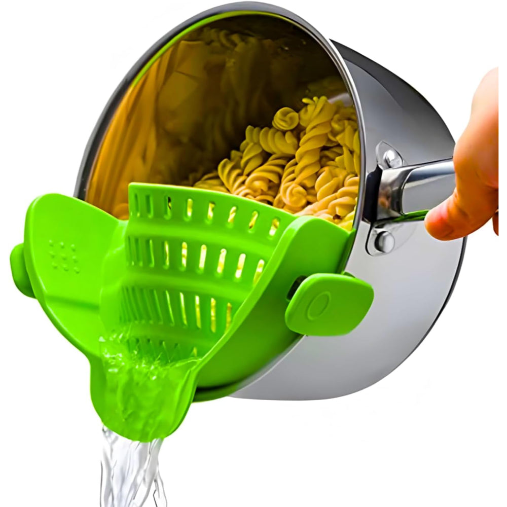Silicone Clip-On Pot Strainer — Cookware Drain Clamp