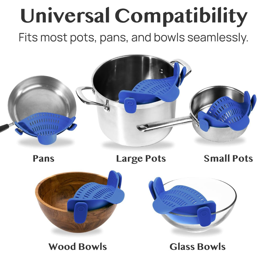 Silicone Clip-On Pot Strainer — Cookware Drain Clamp