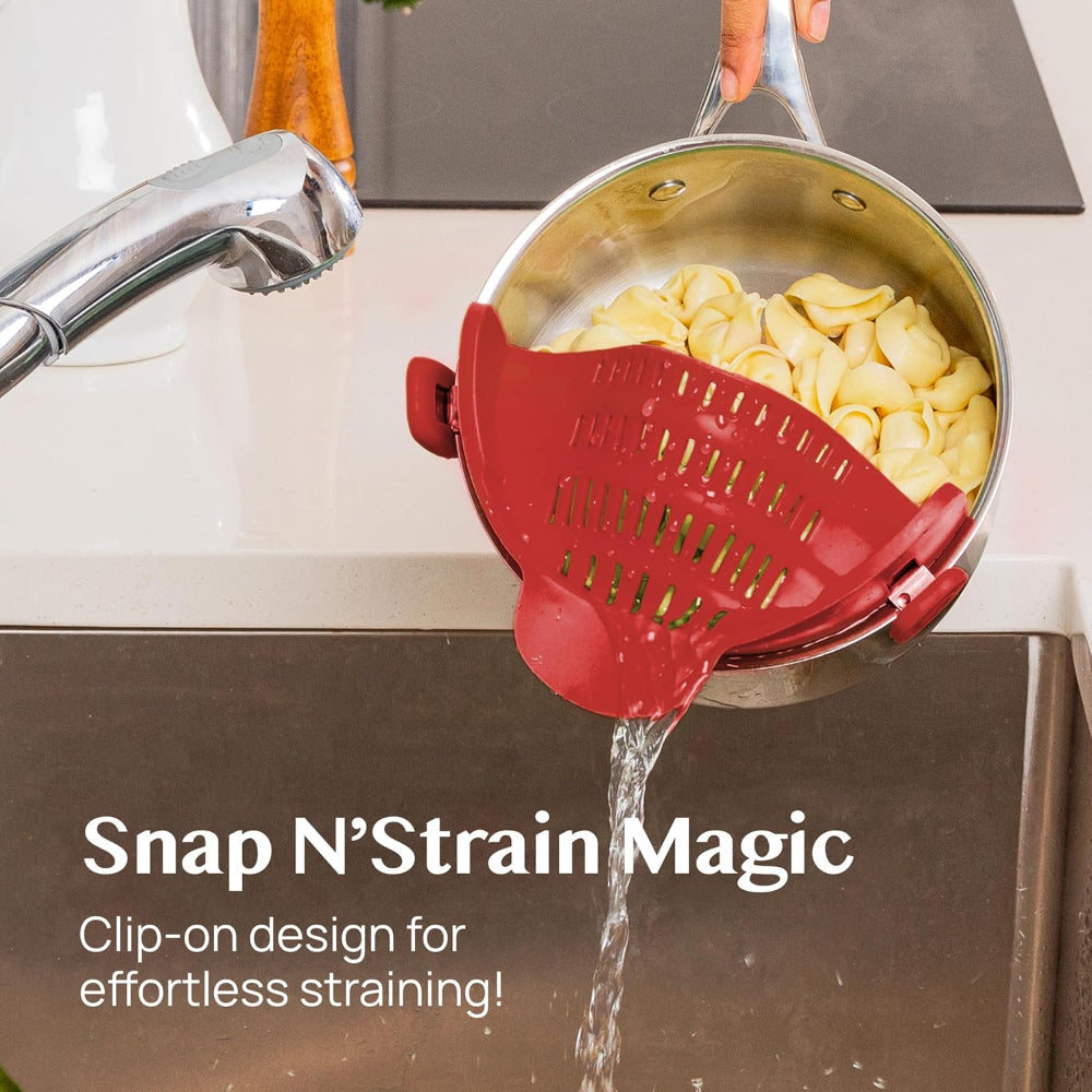 Silicone Clip-On Pot Strainer — Cookware Drain Clamp