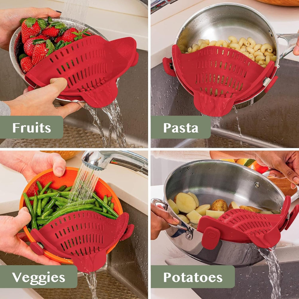 Silicone Clip-On Pot Strainer — Cookware Drain Clamp