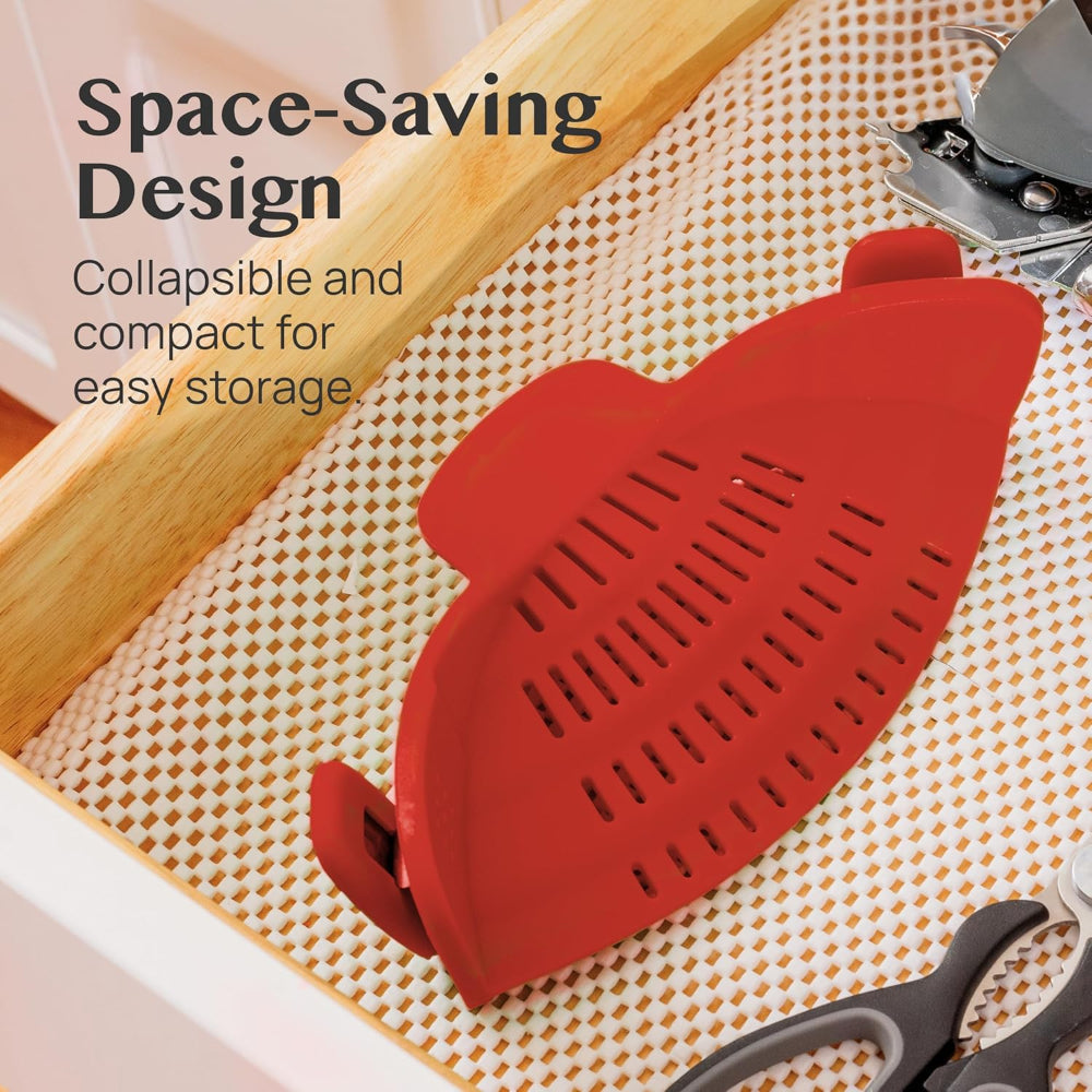 Silicone Clip-On Pot Strainer — Cookware Drain Clamp