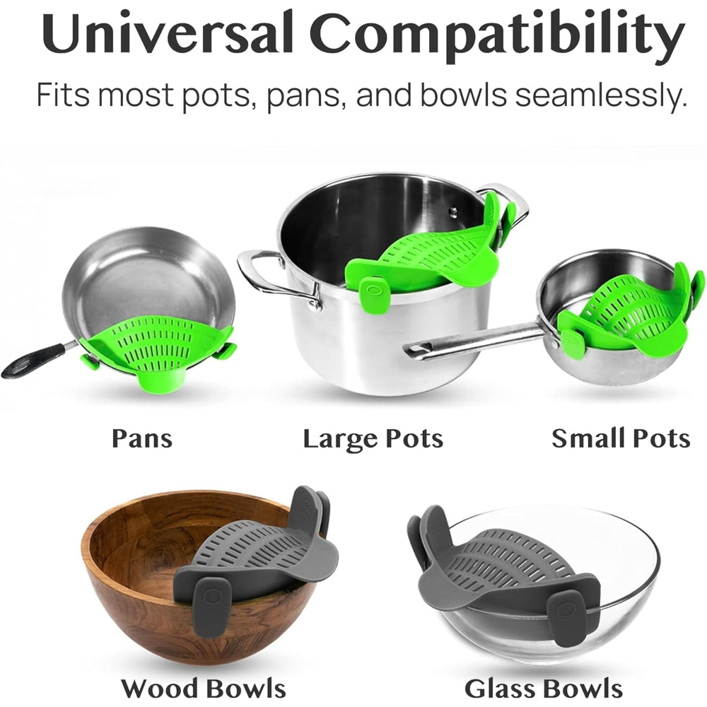 Silicone Clip-On Pot Strainer — Cookware Drain Clamp