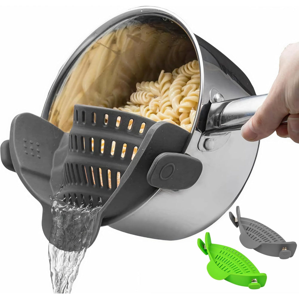 Silicone Clip-On Pot Strainer — Cookware Drain Clamp