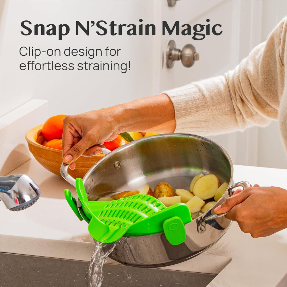 Silicone Clip-On Pot Strainer — Cookware Drain Clamp