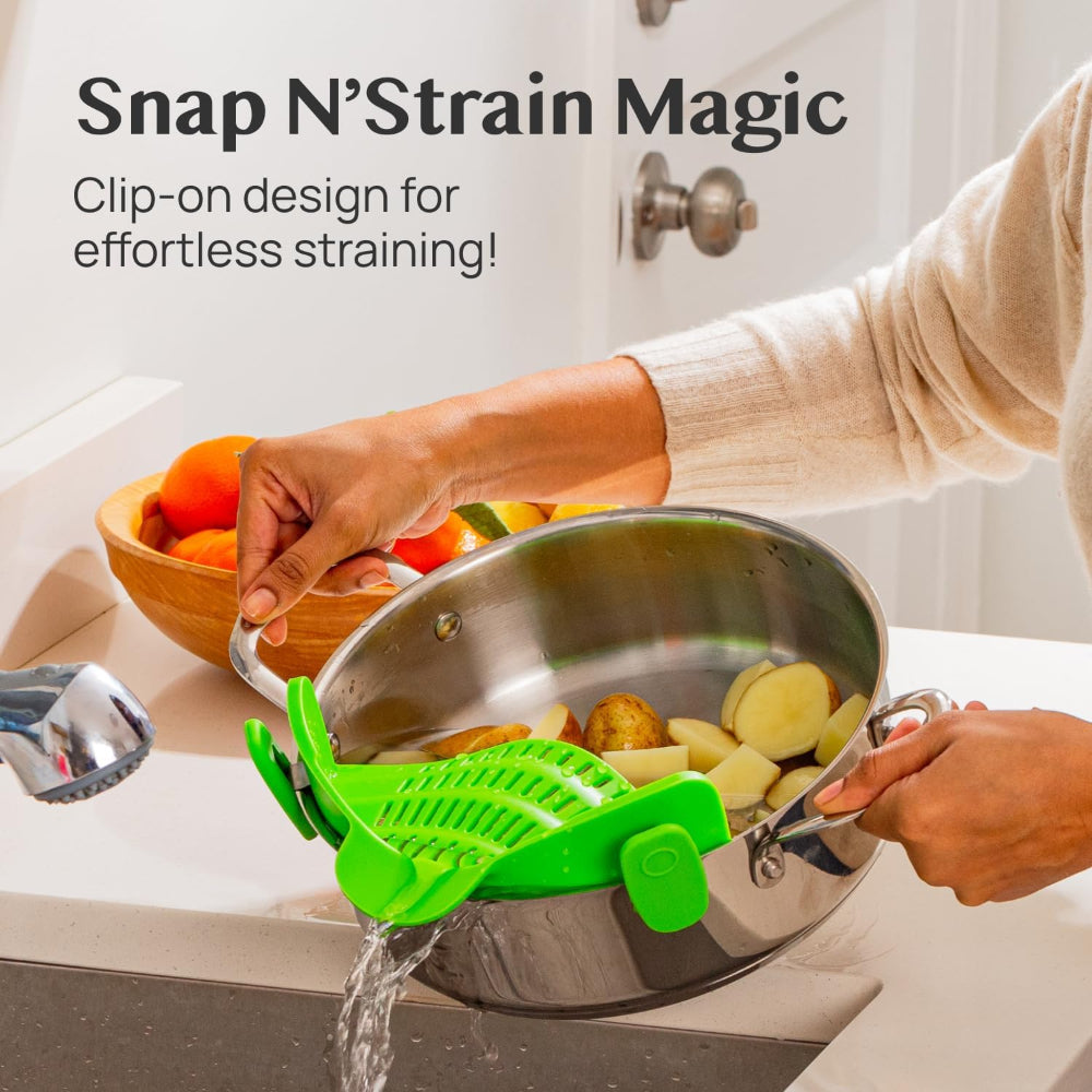 Silicone Clip-On Pot Strainer — Cookware Drain Clamp