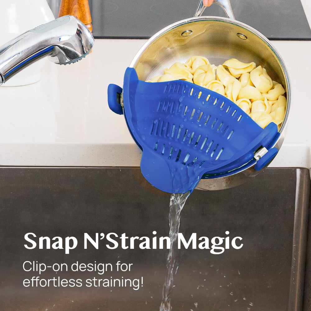 Silicone Clip-On Pot Strainer — Cookware Drain Clamp