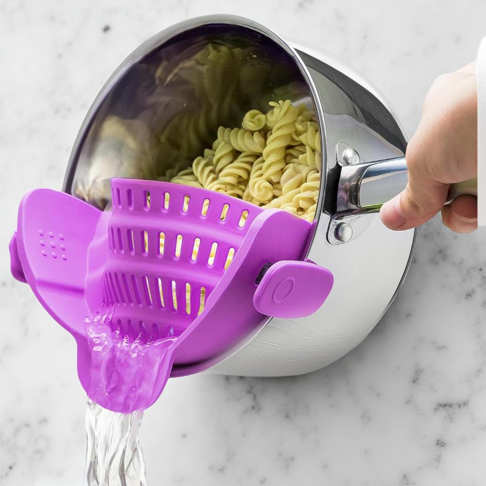 Silicone Clip-On Pot Strainer — Cookware Drain Clamp