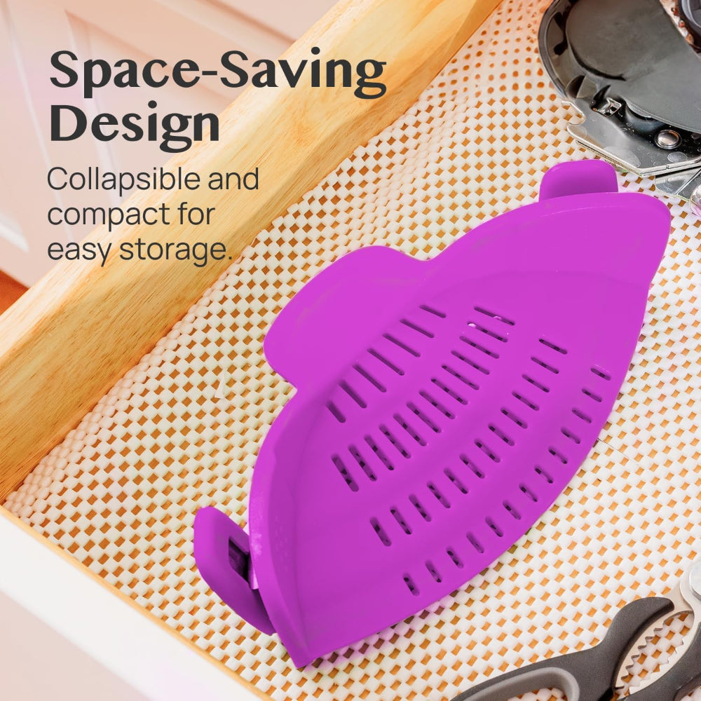Silicone Clip-On Pot Strainer — Cookware Drain Clamp